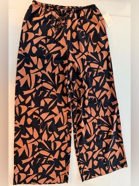 New Day Women's High-Rise Wide Leg Linen/Rayon Pull-On Pants in Rust/Black M